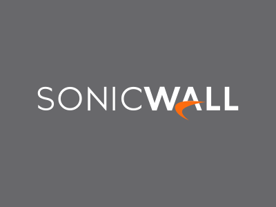 a gray and white logo that says SonicWall
