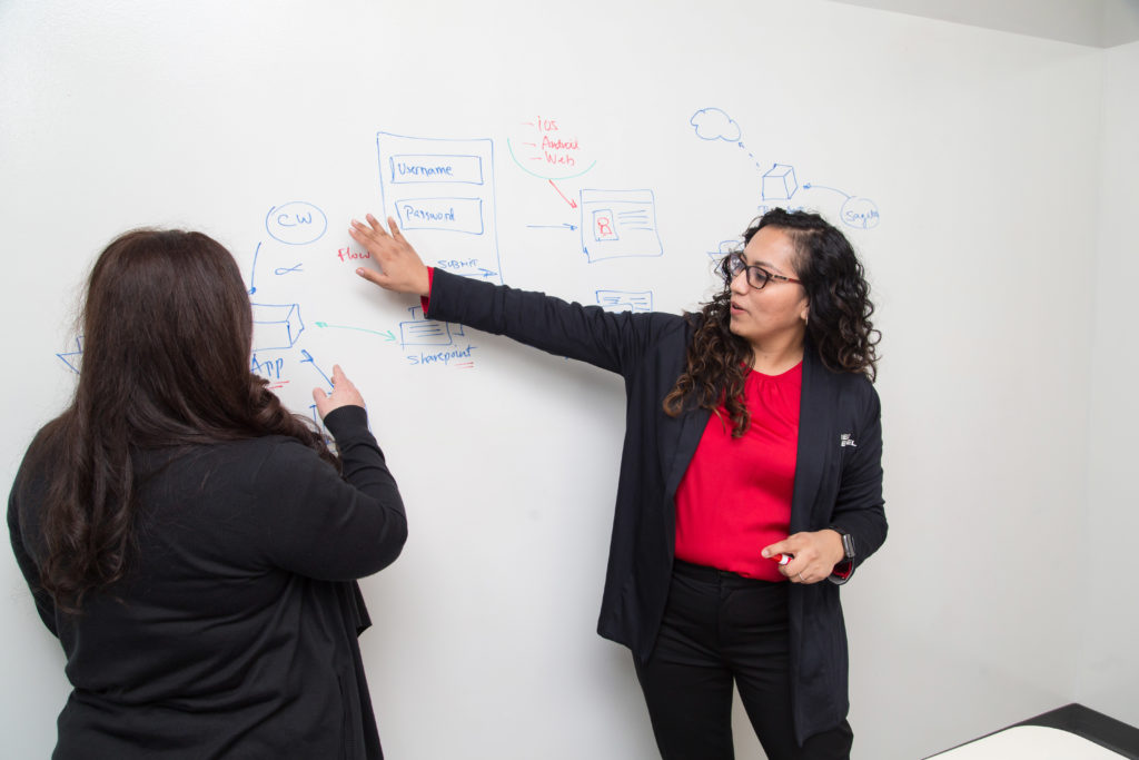 woman collaborating on a whiteboard